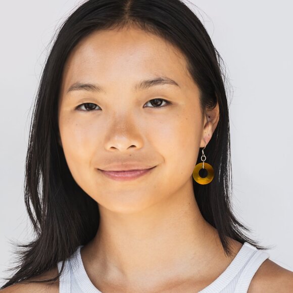 Recycled Vintage Brown Bleach Jug Glass Hoop Earrings - Picture 5 of 6